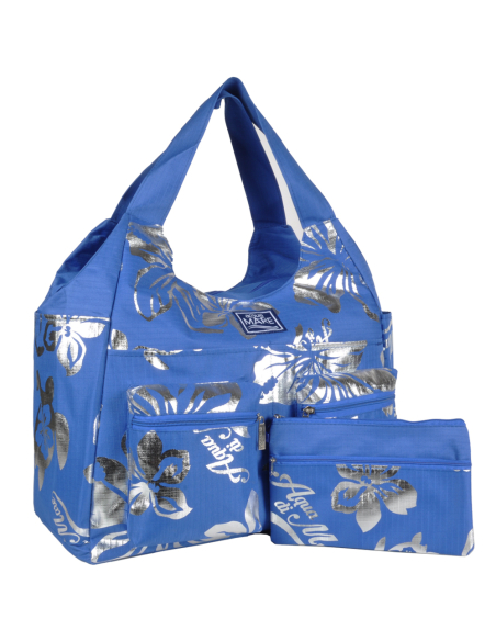 BORSA MARE RIB STOP TONDA IBISCUS METAL 100%PL AQUA DI MARE