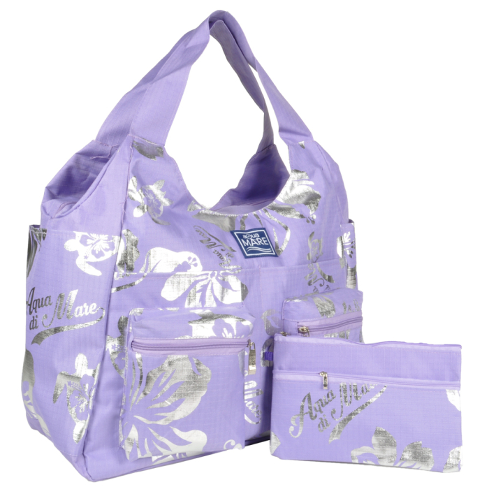 BORSA MARE RIB STOP TONDA IBISCUS METAL 100%PL AQUA DI MARE