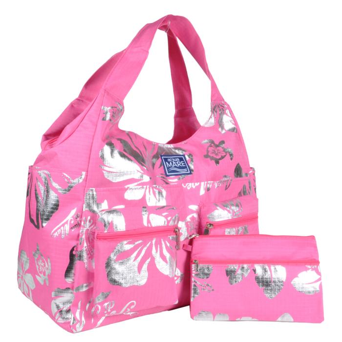 BORSA MARE RIB STOP TONDA IBISCUS METAL 100%PL AQUA DI MARE