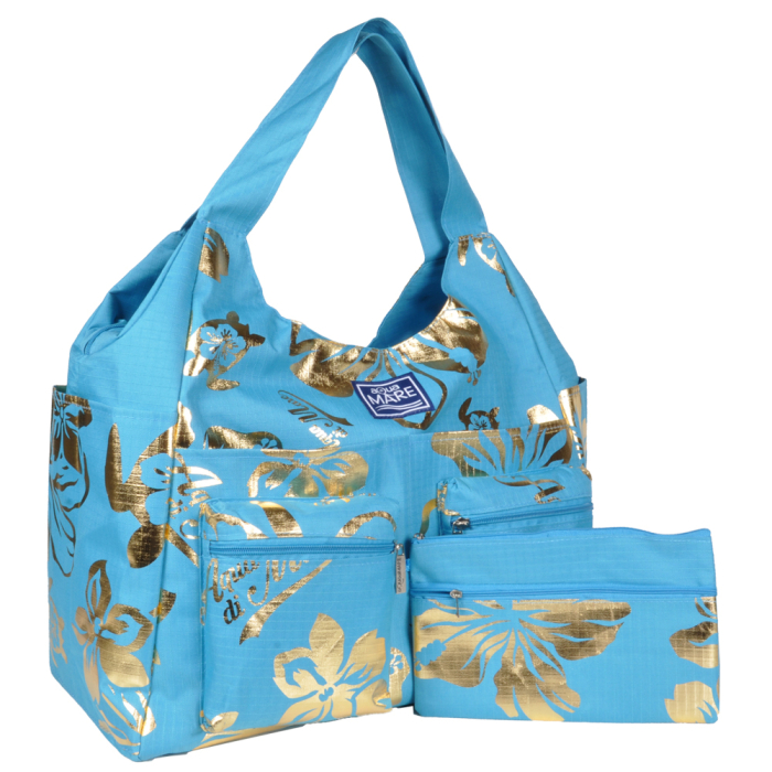 BORSA MARE RIB STOP TONDA IBISCUS METAL 100%PL AQUA DI MARE