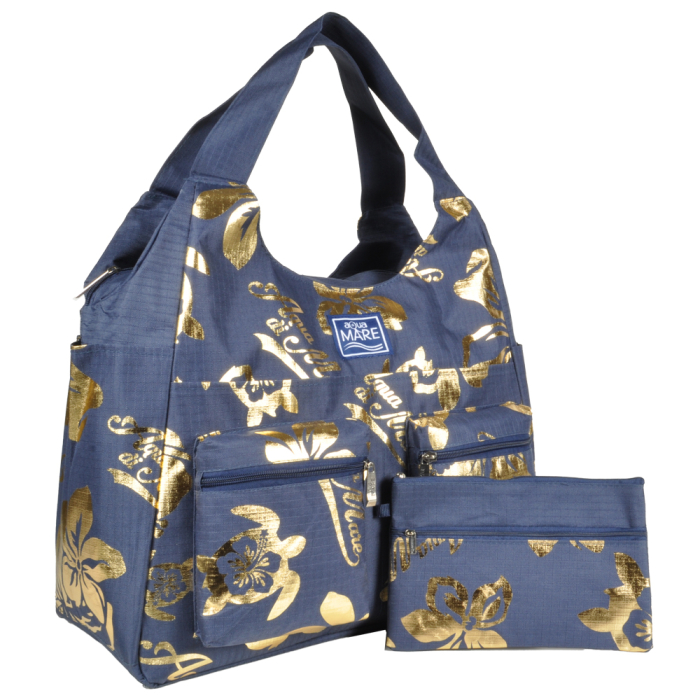 BORSA MARE RIB STOP TONDA IBISCUS METAL 100%PL AQUA DI MARE