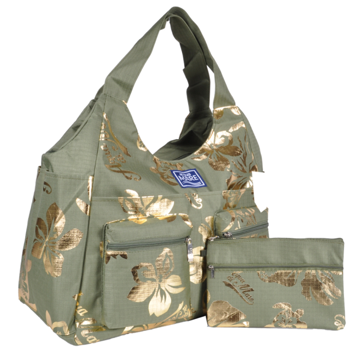 BORSA MARE RIB STOP TONDA IBISCUS METAL 100%PL AQUA DI MARE