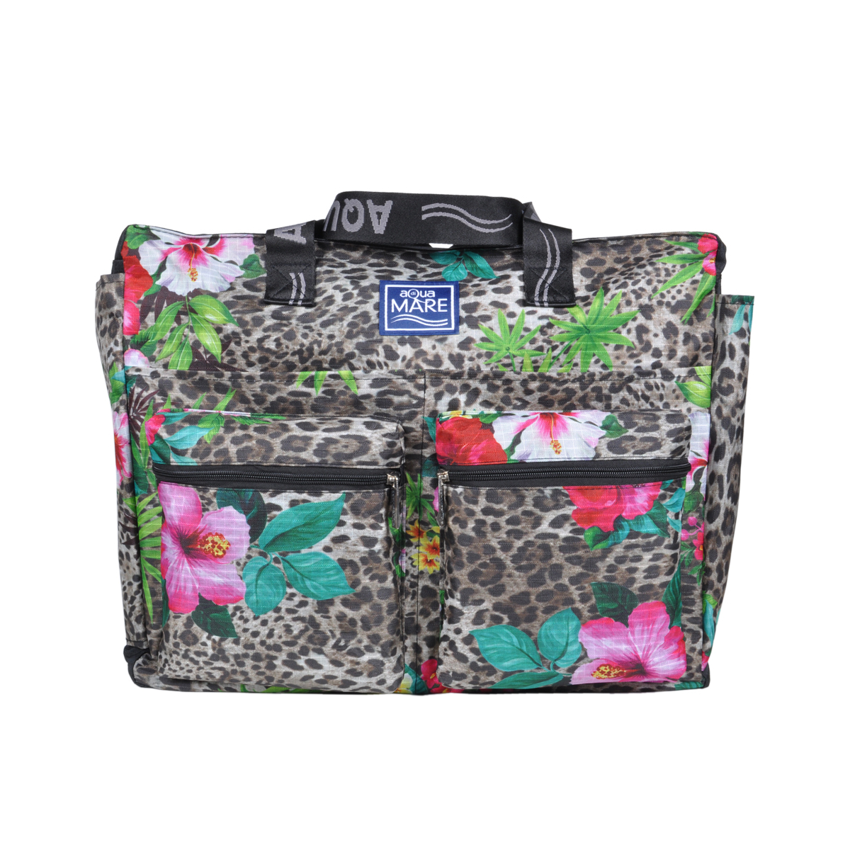 BORSA MARE RIB STOP QUADRATA FANTASIA MACULATA E FIORI 100% PL AQUA DI MARE
