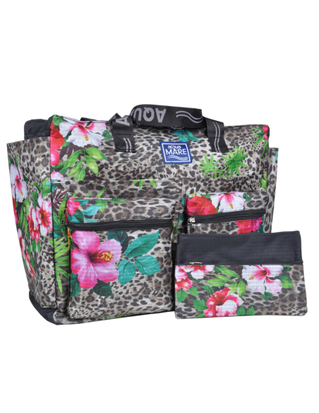 BORSA MARE RIB STOP QUADRATA FANTASIA MACULATA E FIORI 100% PL AQUA DI MARE