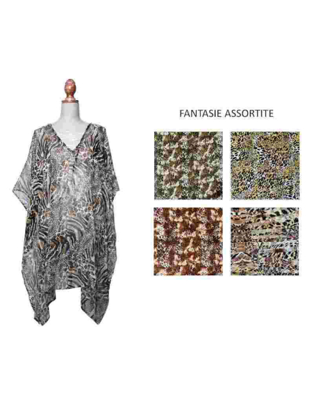 KAFTANO BASICO CHIFFON 100% PL CORTO MACULATO STRASS AQUA DI MARE