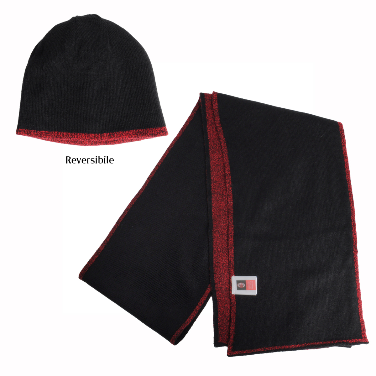 Set Cappello Cuffia Reversibile E Sciarpa 100%pc Milan - Imma Italy