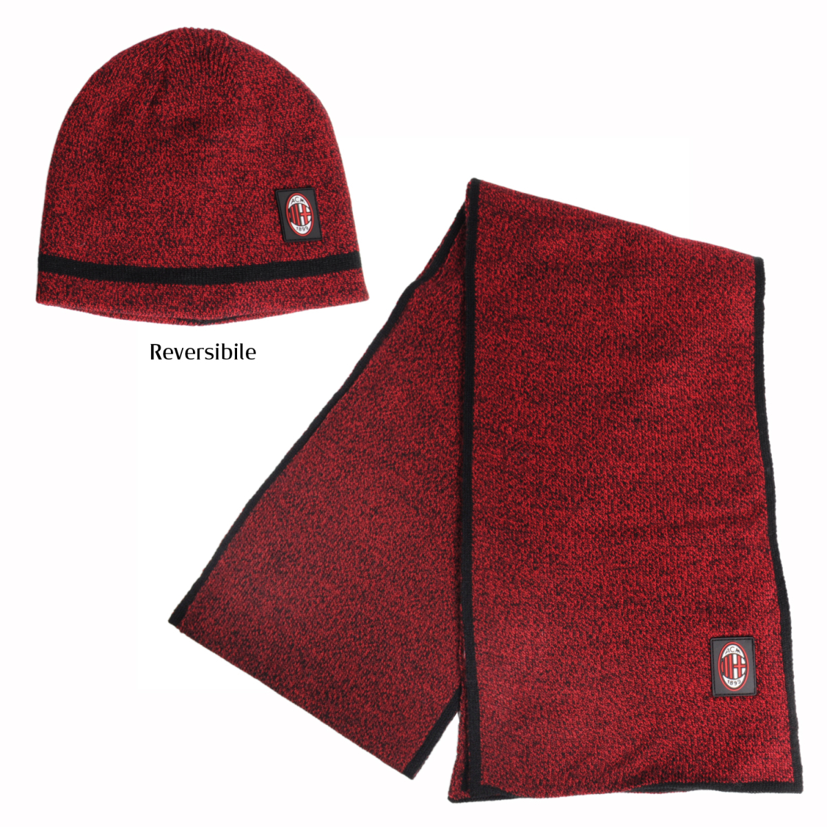 Set Cappello Cuffia Reversibile E Sciarpa 100%pc Milan - Imma Italy