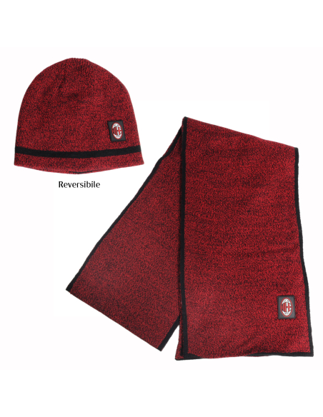 Set Cappello Cuffia Reversibile E Sciarpa 100%pc Milan - Imma Italy