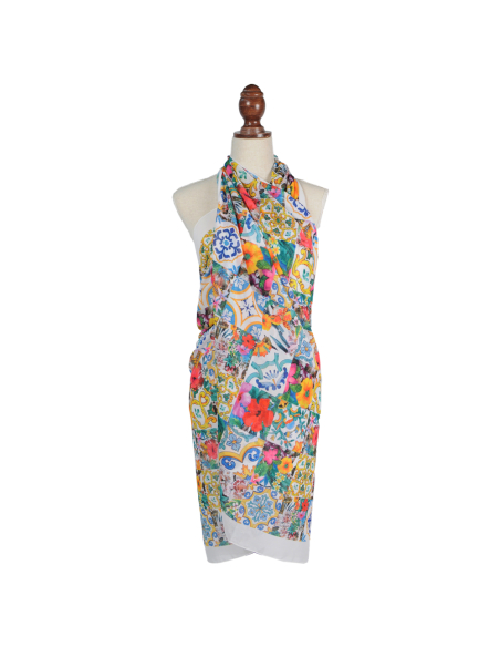 Pareo Georgette Dis 6 Hq 100%pl Aqua Di Mare - Imma Italy