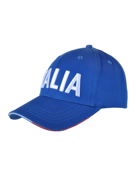 CAPPELLO BASEBALL AZZURRO CON RICAMO BIANCO 100%CO ITALIA