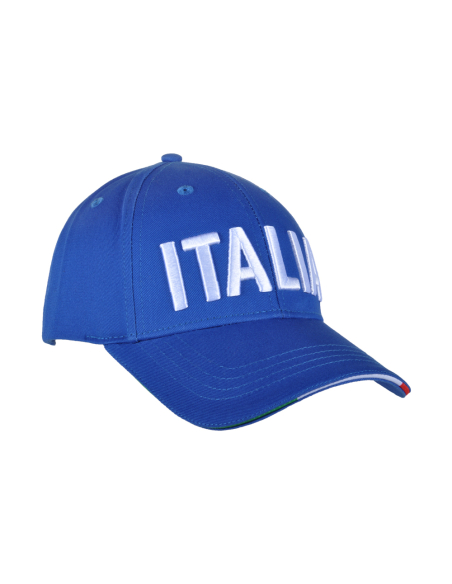 CAPPELLO BASEBALL AZZURRO CON RICAMO BIANCO 100%CO ITALIA