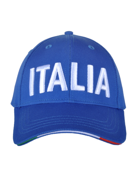 CAPPELLO BASEBALL AZZURRO CON RICAMO BIANCO 100%CO ITALIA